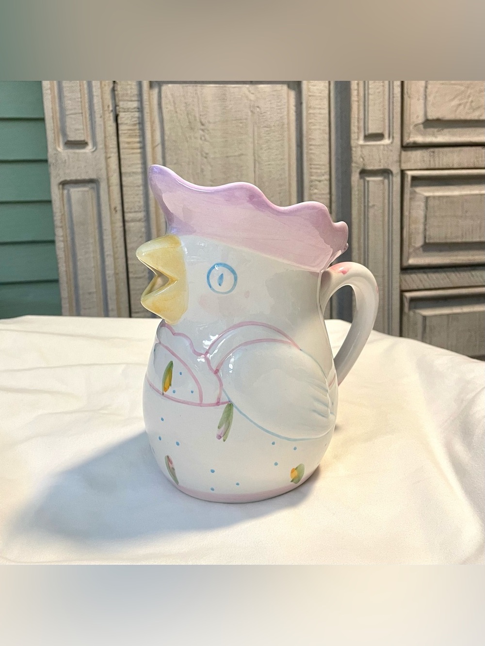 “Good Luck” Rooster Ceramic Pitcher -Alcobaca, Portugal -Farmhouse -#1895